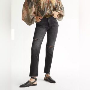 Pilcro The Vintage Straight Jeans Black Distressed Raw Hem Size 28